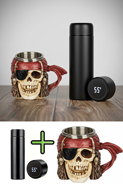 Livenda Shop Dijital Göstergeli Termos Termometreli Çelik Korsan Kupa Bardak ...