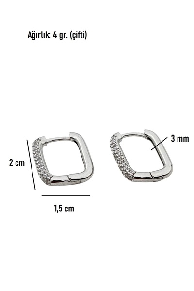 Siya Silver Özel Seri Kararmaz Çelik Zirkon Taşlı Dikdörtgen Küpe - 2 cm