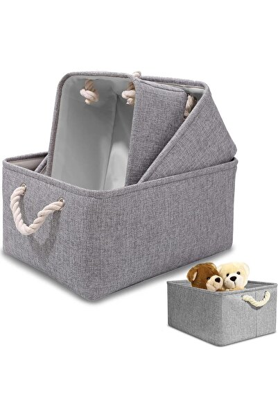 SKY TOUCH SKY-TOUCH 3Pcs Fabric Storage Basket: Foldable Large Linen Storage ...