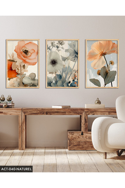 CeSht Sulu Boya Görünümlü Baskı 3 Parça Ahşap Çerçeveli Tablo