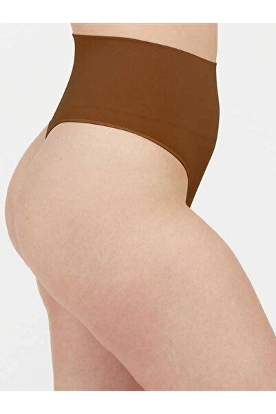 MİSTİRİK Montela Model Waist Shaper Seamless String Slip Corset Brown Color