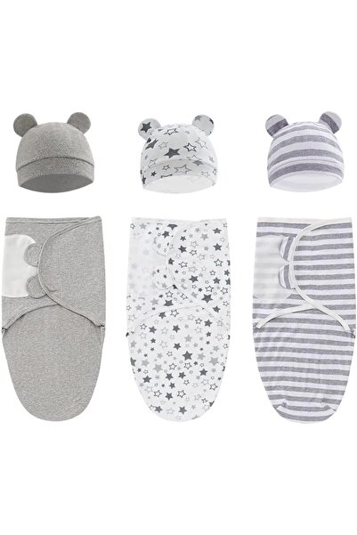 SKY TOUCH مجموعة من 3 بطانيات قماط للأطفال من SKY-TOUCH من عمر 0 ​​إلى 6 أشهر، مصنوعة من القطن بنسبة 100%، كيس نوم قابل للتعديل.