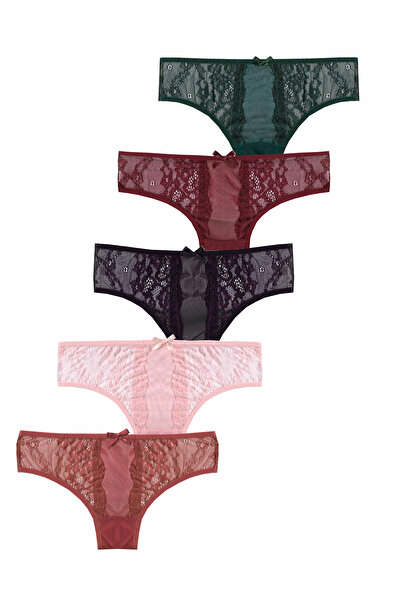 Simi Underwear Romance Kadın Renkli Dantelli Slip Külot 5 li Paket