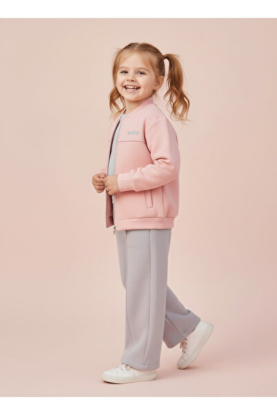 Minika Kız Çocuk 3’lü Şardonlu Eşofman Takımı – Şardonlu Hırka & Sweatshirt & Geniş Paça Alt