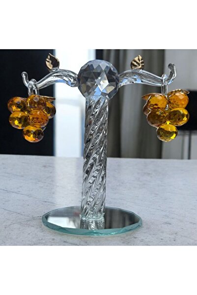 Peramari Dekoratif Kristal Cam İkili Salkım Üzüm | Sarı Gold | 25x20 cm | Şık...