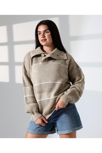 REDMİNA fashion سترة تريكو مخرمة بأزرار على الياقة