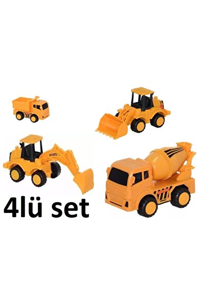 Online 4 lü Mini İş Makineleri Seti Sürtmeli Kamyon Kepçe Mikser Excavator 10 Cm