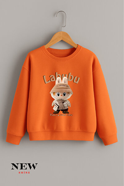 New Shine Labubu Печатна унисекс детска велосипедна блуза с качулка