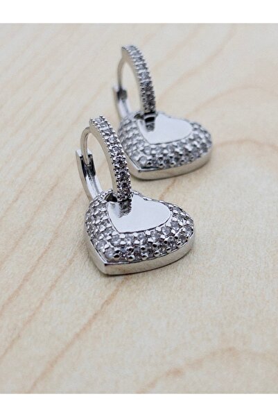 Siya Silver Special Series Tarnish-Free Steel Zircon Stone Heart Earrings - 1.5 cm