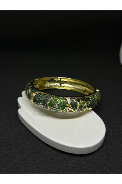 Kiki Zümrüt Bahçesi Mineli Kelepçe 316L Çelik Gold Renk Kadın Bileklik – Emer...