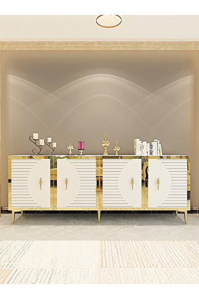 CENEYRA KA1801BG TUNA180 KONSOL, KAHVE KÖŞESİ, TV SEHPASI BEYAZ-GOLD 180cm