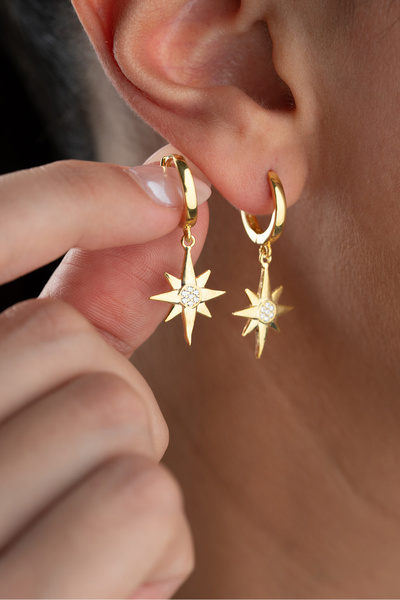 Silvano Jewelry 925 Ayar Gümüş Kutup Yıldızı Küpe