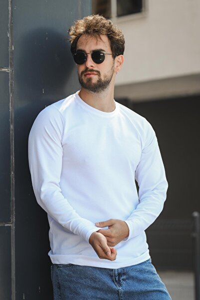 Oksit Ανδρικό μακρυμάνικο μπλουζάκι Betti Slim Fit Lycra Honeycomb Fabric Crew Neck