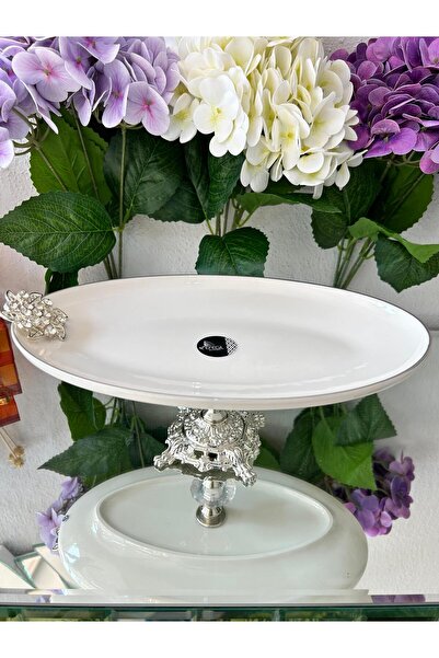 Efegil Brooch Silver Gilded Porcelain 30X22 cm Boat Presentation Stand with Legs