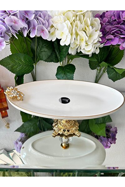 Efegil Brooch Gold Gilded Porcelain 30X22 cm Boat Presentation Stand with Legs