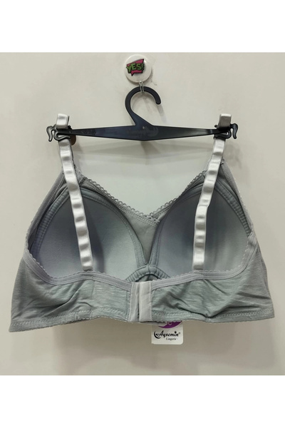NERGIZ Women's Front Lace Detailed Ribbed C Cup Gathering Bra - Gray