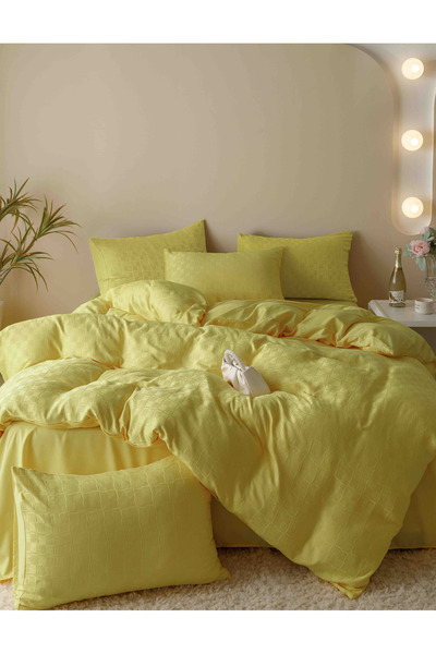 FIONNA.RO Plain Jacquard Bed Linen - Pale Yellow
