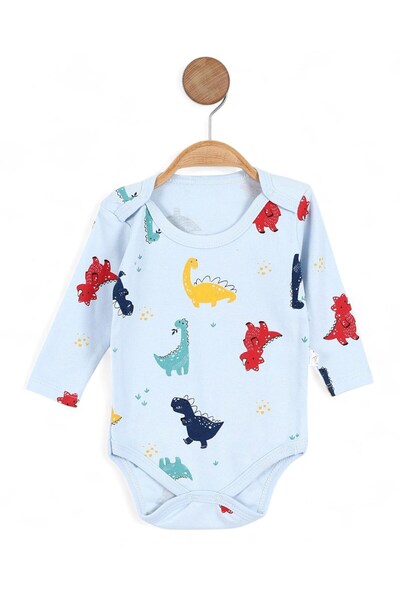 Egelite Boy's 0-3 Years Old Long Sleeve Dinosaur Printed Snap-On Bodysuit / Undershirt / Zibın Bd7