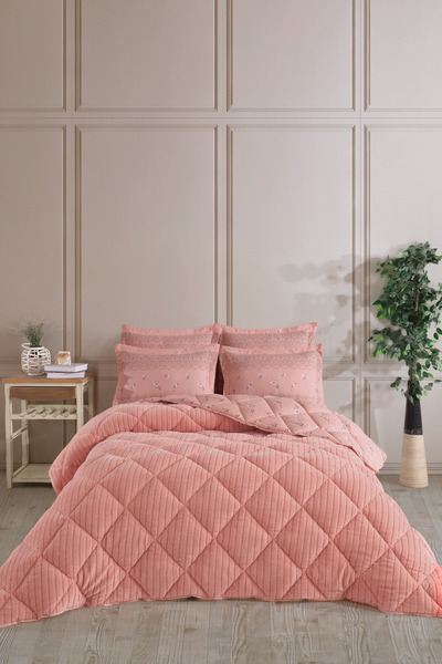 Otelonia Striped Jacquard Wellsoft Double Size Sleeping Set with Elastic Sheet 4 Pieces