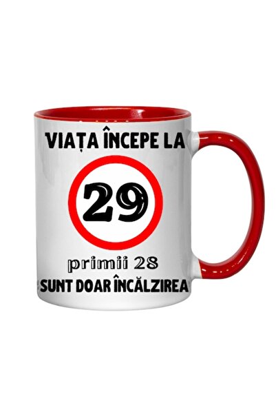 T&M Personalizare Cană personalizată - Viața începe la 29 de ani, roșie, 330 ml