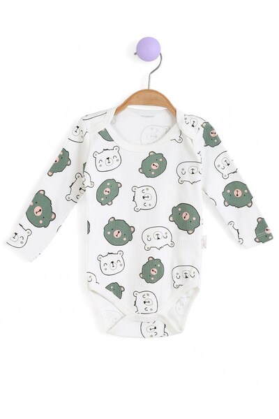 Egelite Bear Printed Long Sleeve Baby Snap-On Bodysuit, Bodysuit, Undershirt 0-3 Years Old