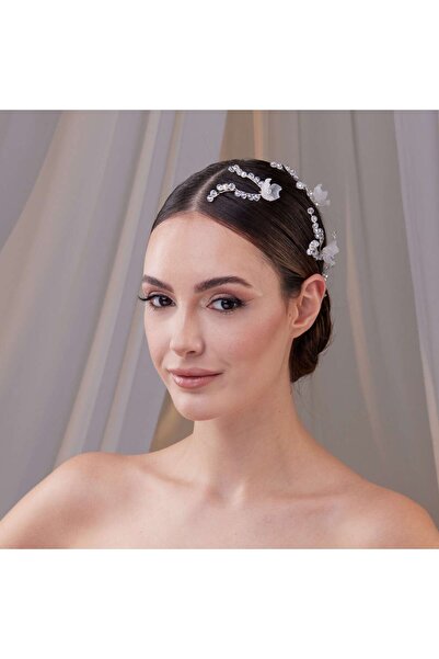 Magic Tiara Kristal Taşlı Beyaz Çiçekli Gelin Saç Aksesuarı – Zarif ve Modern...