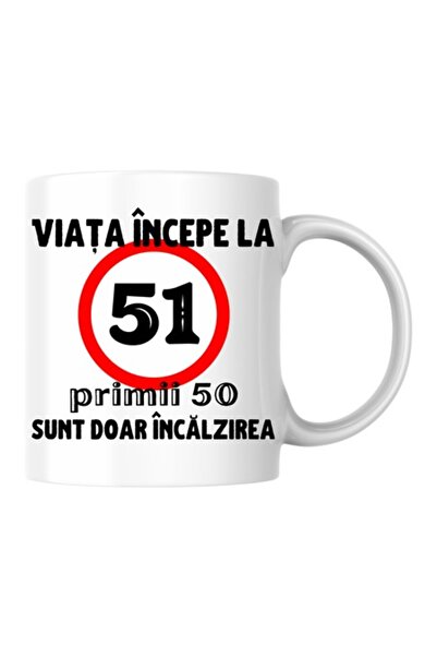 T&M Personalizare Cana personalizata - Viata incepe la 51 de ani, alba, 330 ml