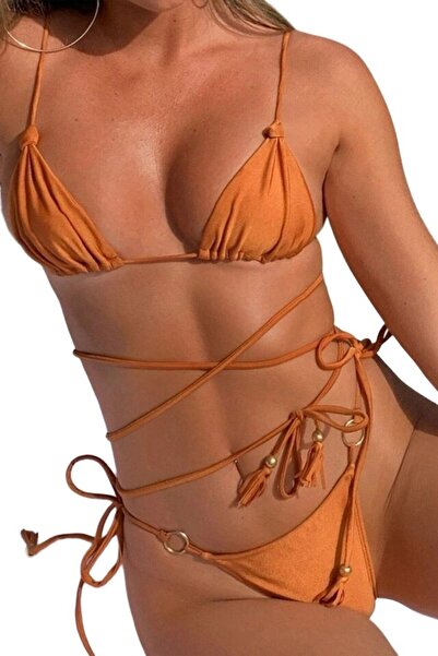 Mixbo Costum de Baie, Doua Piese, Snur Dublu, Gold, Mixbo, marime S