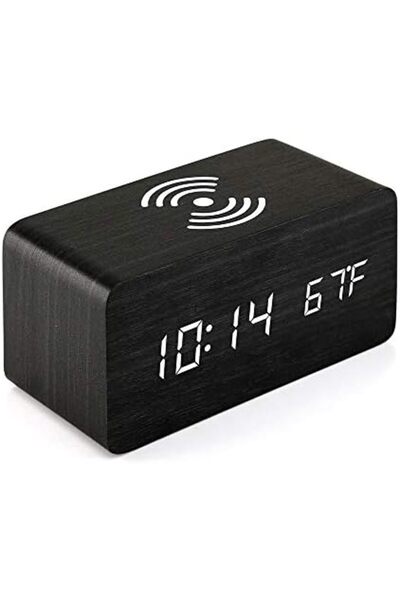 Generic OCT17 Wooden Digital Alarm Clock with Wireless Qi Charging Base