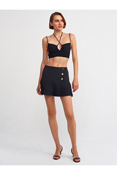 NK Dlv 80785 Pleated Shorts Skirt-Black