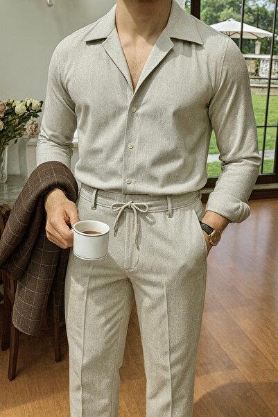 town walker Erkek Kışlık Gabardin Klasik Kesim İpli Kumaş Pantolon