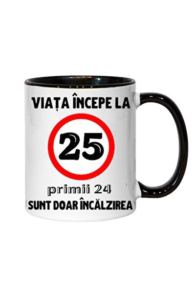 T&M Personalizare Cană personalizată - Viața începe la 25 de ani, Neagră, 330 ml