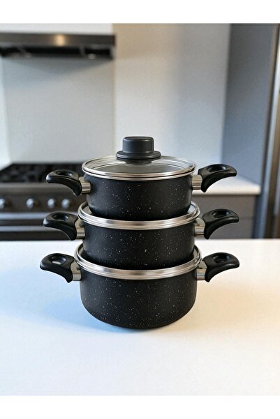 Evse Mutfak Sanatı طقم تسخين وتخزين أواني الجرانيت ميدي 12 14 16 سم