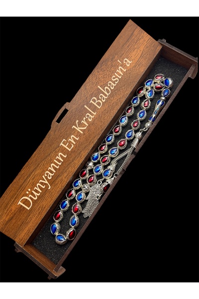 KANUNİ TESBİH Special Design Burgundy Blue Prayer Beads, Enamel Embroidered M...