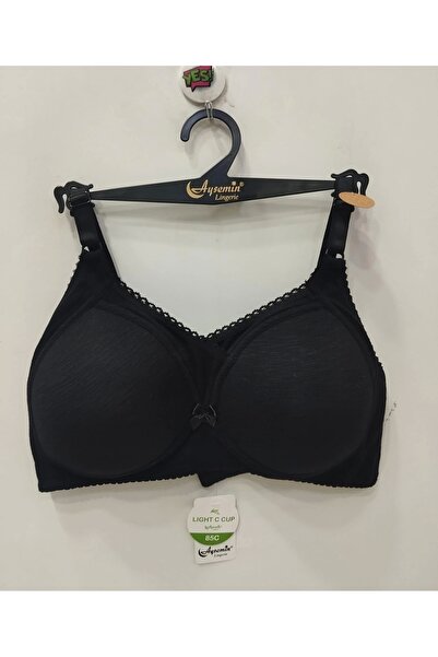 NERGIZ Women's Front Lace Detailed Ribbed C Cup Gathering Bra - Black