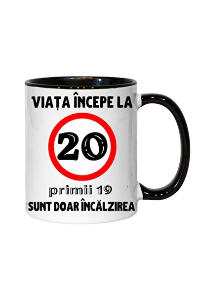 T&M Personalizare Cană personalizată - Viața începe la 20 de ani, neagră, 330 ml