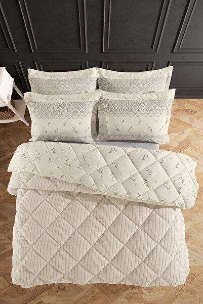 Otelonia Striped Jakarlı Wellsoft Çift Kişilik Uyku Seti Lastikli Çarşaflı 4 Parça