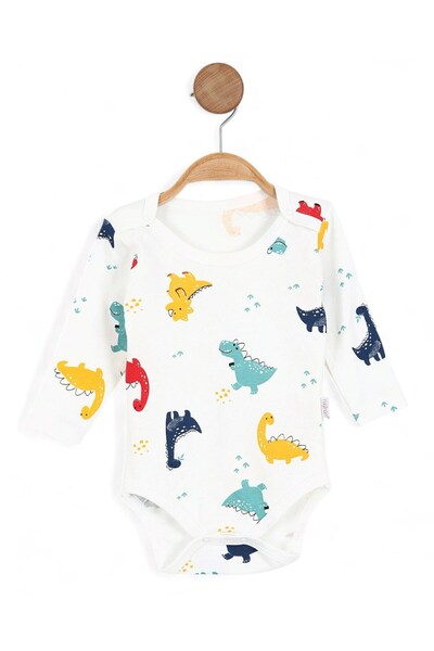 Egelite Boy's 0-3 Years Old Long Sleeve Dinosaur Printed Snap-On Bodysuit / Undershirt / Zibın Bd7