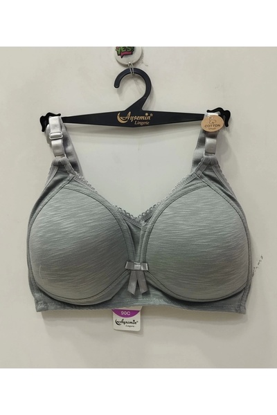 NERGIZ Women's Front Lace Detailed Ribbed C Cup Gathering Bra - Gray