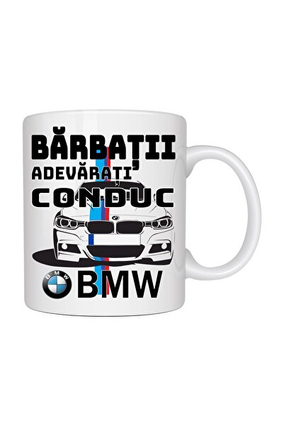 T&M Personalizare Cană personalizată „Bărbați adevărați conduc BMW”, Auto, 330 ml, Alb