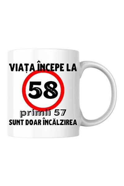 T&M Personalizare Cană personalizată - Viața începe la 58 de ani, albă, 330 ml