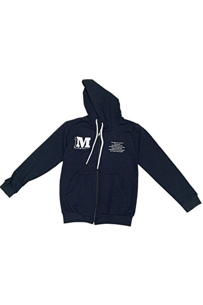 İrem Çocuk Giyim Boy's Letter m Kangaroo Pocket Zippered Hooded Navy Blue Car...
