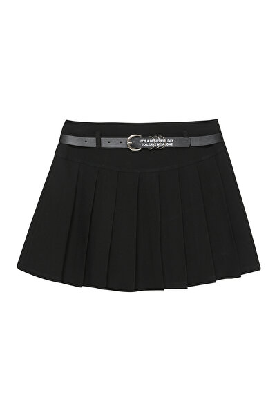 NK Belt Detailed Pleated Mini Skirt Black