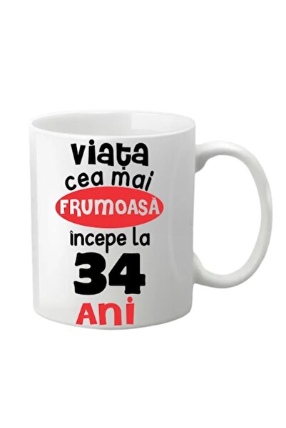T&M Personalizare Cană personalizată - 34 de ani, Viața începe la..., Albă, 3...
