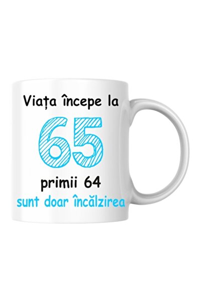 T&M Personalizare Cană personalizată - Viața începe la 65 de ani, albă, 330 ml