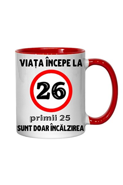 T&M Personalizare Cană personalizată - Viața începe la 26 de ani, roșie, 330 ml