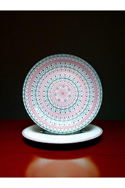 OEM Pastel ceramic dinnerware set with geometric floral pattern