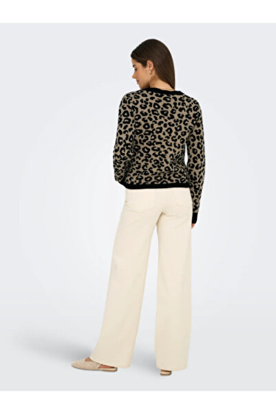 ONLY Onlleo Ls V-Neck Cardigan Knt Noos Women's Leopard Print Cardigan