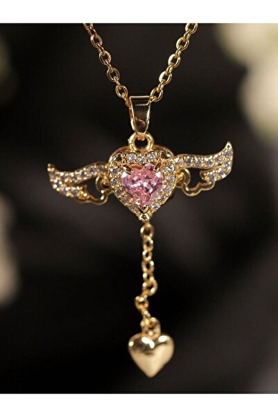 ANGELSS JEWELLERY قلادة من الفولاذ للنساء على شكل ملاك الحب باللون الذهبي