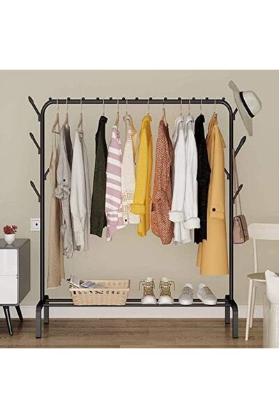 SKY TOUCH Clothes Rack, Metal Clothes Hanging Heavy Duty Indoor Bedroom Clothes Coat Stand Shoes Rack with Top